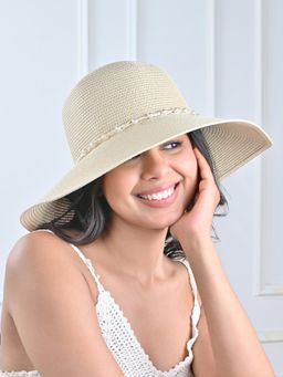 ToniQ - Woven Straw Sun Hat with Pearl Embellishments