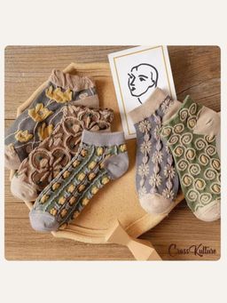 CrossKulture - Assorted Style Floral Embroidery Design Socks (Pack of 5)