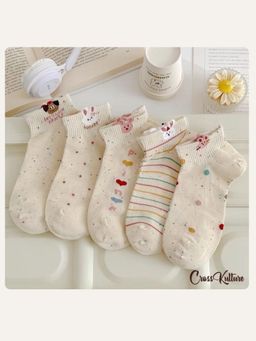 CrossKulture - Assorted Style Off White Colour Socks (Pack of 5)