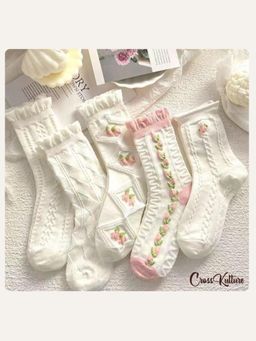 CrossKulture - Assorted Style Pink White Colour Socks (Pack of 5)