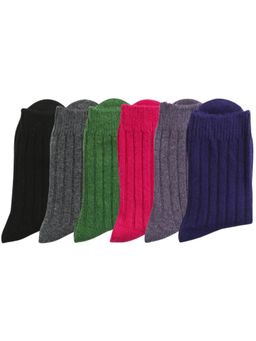 NEXT2SKIN - Women’s Woollen Crew Length Ribbed Pattern Winter Soft Warm & Cozy Socks (Pack of 6)