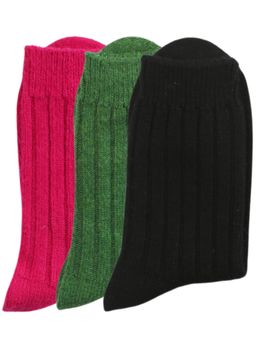 NEXT2SKIN - Women’s Woollen Crew Length Ribbed Pattern Winter Soft Warm & Cozy Socks (Pack of 3)