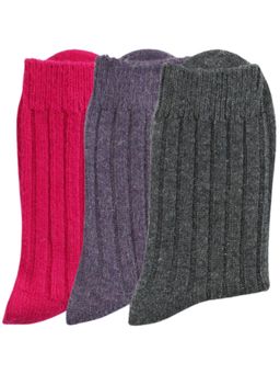 NEXT2SKIN - Women’s Woollen Crew Length Ribbed Pattern Winter Soft Warm & Cozy Socks (Pack of 3)
