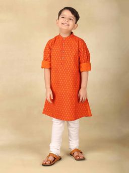 Fabindia - Orange Cotton Hand Block Printed Long Kurta
