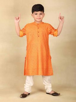 Fabindia - Orange Viscose Silk Hand Block Printed Long Kurta