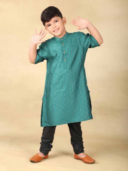 Fabindia - Teal Viscose Blend Woven Long Kurta
