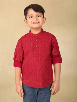 Fabindia - Maroon Cotton Hand Block Printed Short Kurta