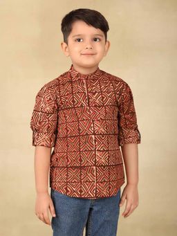 Fabindia - Brown Cotton Kalamkari Printed Short Kurta