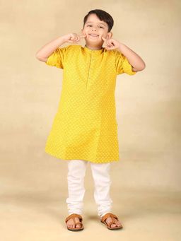 Fabindia - Yellow Cotton Hand Block Printed Long Kurta