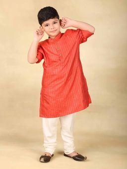 Fabindia - Red Viscose Silk Hand Block Printed Long Kurta