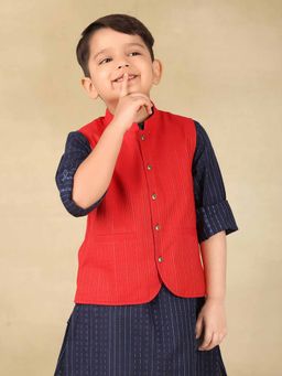 Fabindia - Red Cotton Blend Woven Jacket
