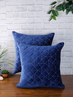 Eyda - Super Soft Velvet Blue Color Set Of 2 Quilted Cushion Cover-18X18 Inch