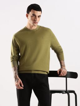 Calvin Klein - Men Solid Regular Fit Wool Olive Sweater