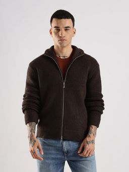 Calvin Klein - Men Solid Relaxed Fit Wool Brown Sweater