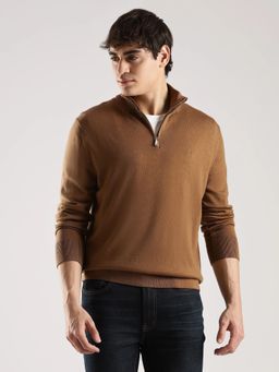 Calvin Klein - Men Solid Regular Fit Wool Tan Sweater