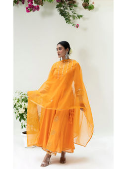 AM by Anita Mittal - Muskat Orange Angrakha with Pant and Dupatta