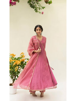 AM by Anita Mittal - Muskat Pink Angrakha with Pant and Dupatta