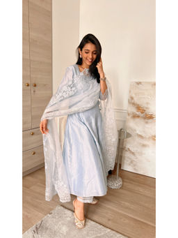 AM by Anita Mittal - Nysa Applique Blue Anarkali with Pant and Dupatta