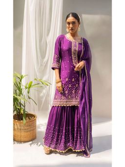 AM by Anita Mittal - Gulmohar Purple Kurta with Sharara and Dupatta
