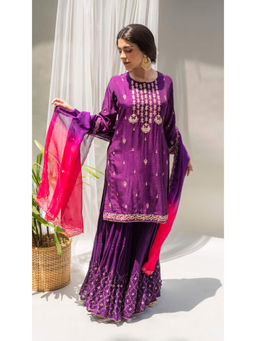 AM by Anita Mittal - Chandbali Purple Kurta with Sharara and Dupatta
