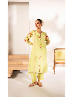AM by Anita Mittal - Ziva Mul Chanderi Green Top with Pant Co-Ords