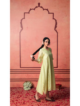 AM by Anita Mittal - Kaia Mul Chanderi Green Kurta with Pant