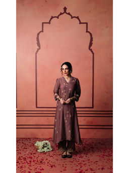 AM by Anita Mittal - Niva Mul Chanderi Red Kurta with Pant