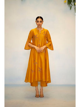 AM by Anita Mittal - Saba Silk Chanderi Aline Bronze Kurta with Pant