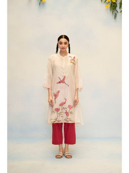 AM by Anita Mittal - Rosh Mul Chanderi Off White Top with Pant and Inner