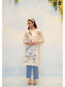 AM by Anita Mittal - Rosh Mul Chanderi Off White Top with Pant and Inner