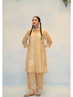 AM by Anita Mittal - Zara Mul Chanderi Beige Shirt with Pant and Inner
