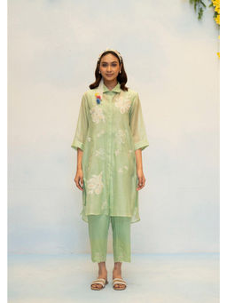 AM by Anita Mittal - Zara Mul Chanderi Green Shirt with Pant and Inner