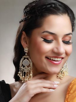 Priyaasi - Oversized Grey Gold Plated Floral Drop Earrings