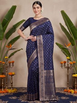 Nyri - Womens Silk Blend Navy Blue Woven Design Designer Saree