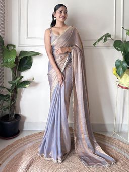 Nyri - Womens Paper Silk Metallic Embellished Designer Saree
