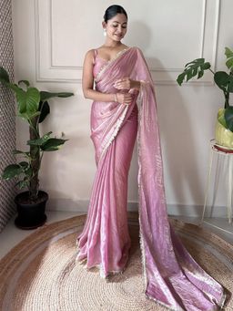 Nyri - Womens Paper Silk Mauve Embellished Designer Saree