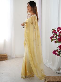 Nyri - Womens Chiffon Yellow Embellished Designer Saree