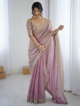 Nyri - Womens Tissue Purple Embellished Designer Saree