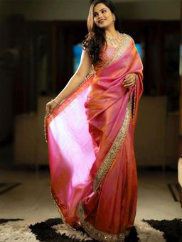 Nyri - Womens Tissue Pink Embellished Designer Saree