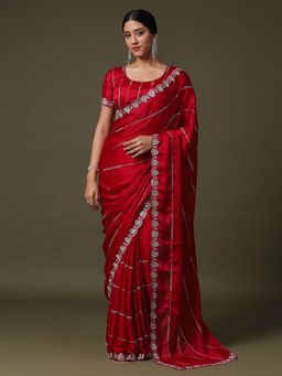 Nyri - Womens Satin Silk Red Embellished Designer Saree