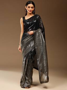 Nyri - Womens Georgette Black Embellished Designer Saree