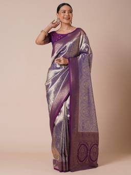 Nyri - Womens Kanjeevaram Silk Purple Woven Design Designer Saree