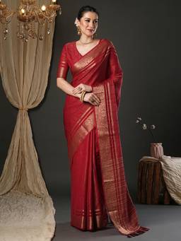 Nyri - Womens Viscose Maroon Woven Design Designer Saree