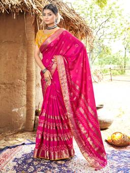 Nyri - Womens Pure Silk Pink Woven Design Designer Saree