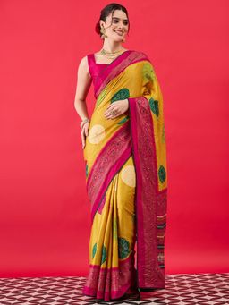 Nyri - Womens Georgette Yellow Printed Designer Saree