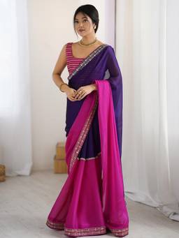 Nyri - Womens Pure Georgette Pink Half Saree