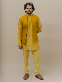 Runit Gupta - Marigold Bundi-kurta (Set of 3)