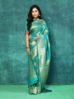 Elora - Silk Blend Banarasi Woven Designer Saree with Unstitched Blouse For Women (Green)