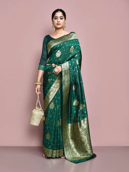 Elora - Silk Blend Banarasi Woven Designer Saree with Unstitched Blouse For Women (Green)