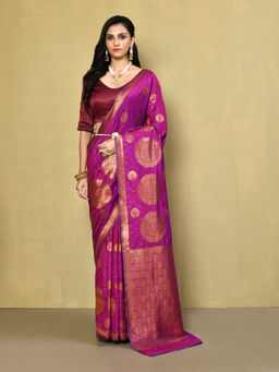 Elora - Silk Blend Banarasi Woven Designer Saree with Unstitched Blouse For Women (Dusty Purple)